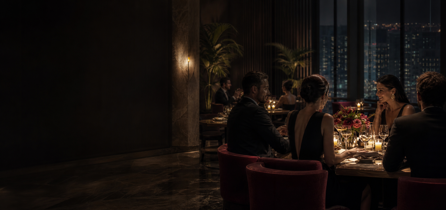 Warm private lounge prepared for an evening